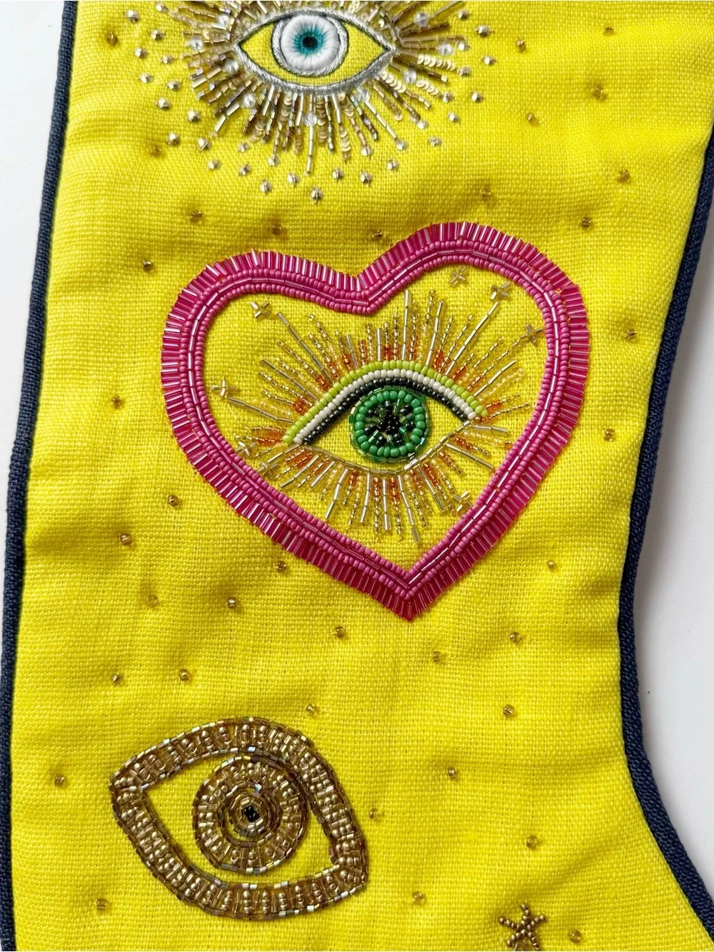 JONATHAN ADLER Bijoux Eyes Beaded Embellished Hanging Christmas Stocking NEW